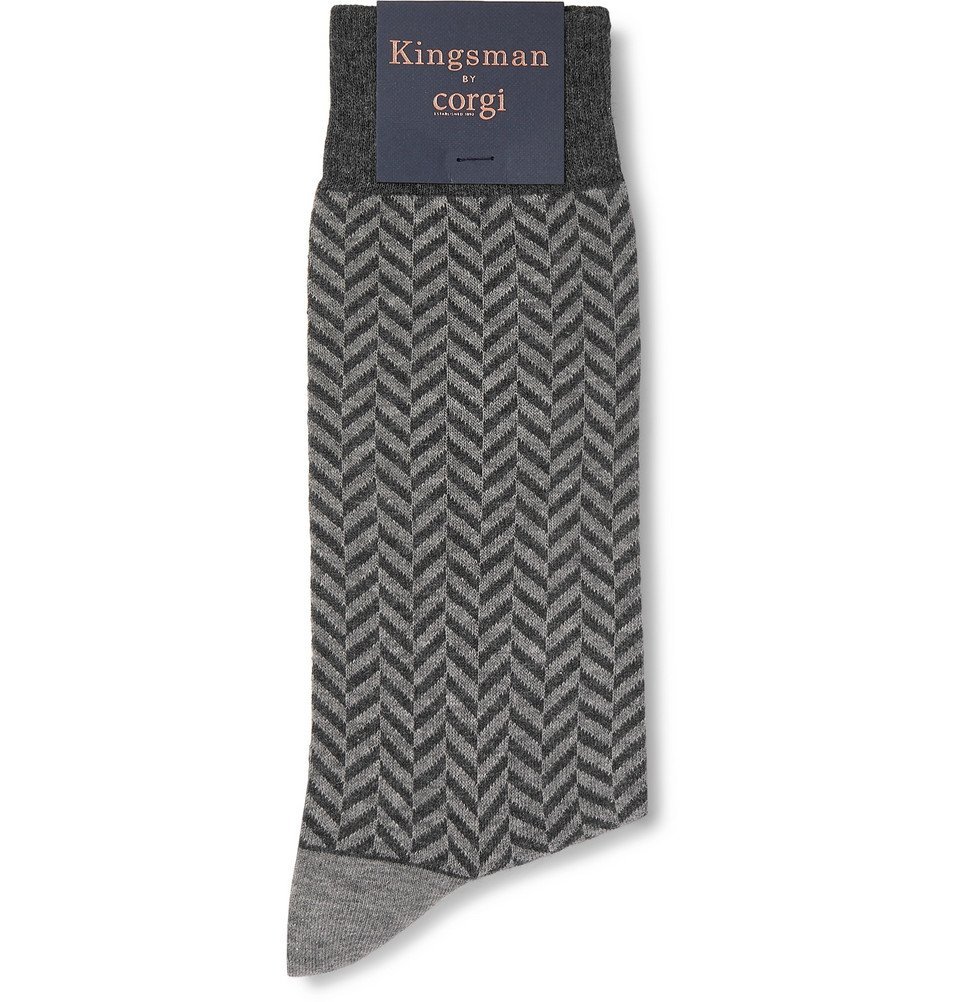 Kingsman - Herringbone Cotton-Blend Socks - Gray