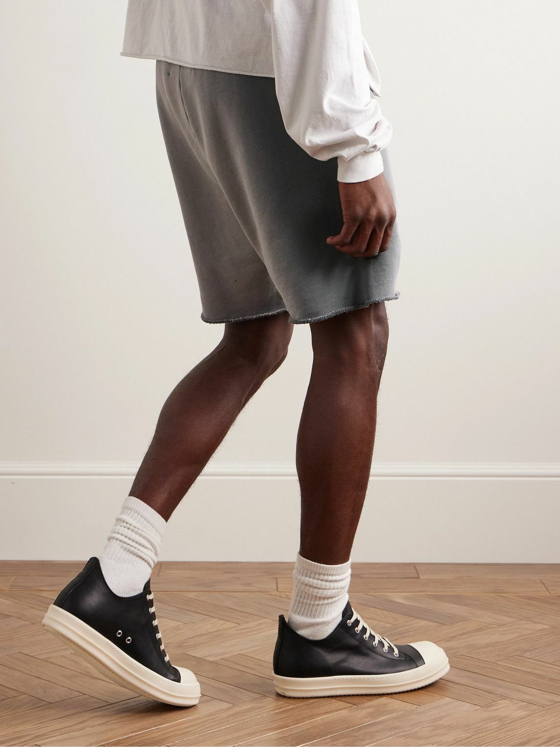 RRR123 - INRI Enemy Straight-Leg Embellished Cotton-Jersey Drawstring Shorts - Gray