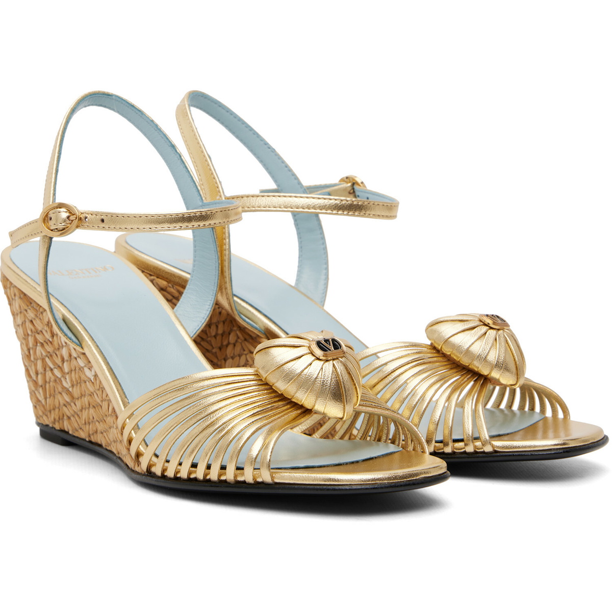 Valentino Garavani Gold Coeur Royal Espadrille Heeled Sandals