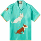 Gucci Men's Dog Vacation Shirt in Turquoise