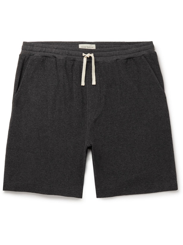 Photo: OLIVER SPENCER LOUNGEWEAR - Ashbourne Cotton-Blend Terry Drawstring Shorts - Gray