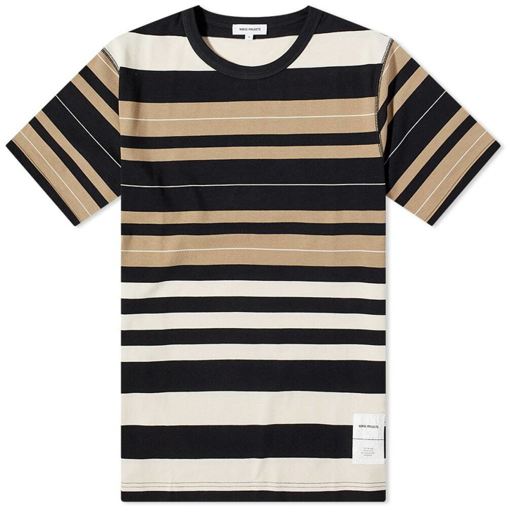 Photo: Norse Projects Men's Holger Tab Series Stripe Mix T-Shirt in Utility Khaki