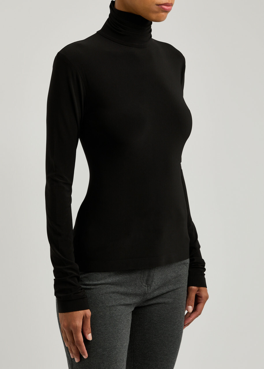 Norma Kamali Turtleneck Stretch-jersey top Black