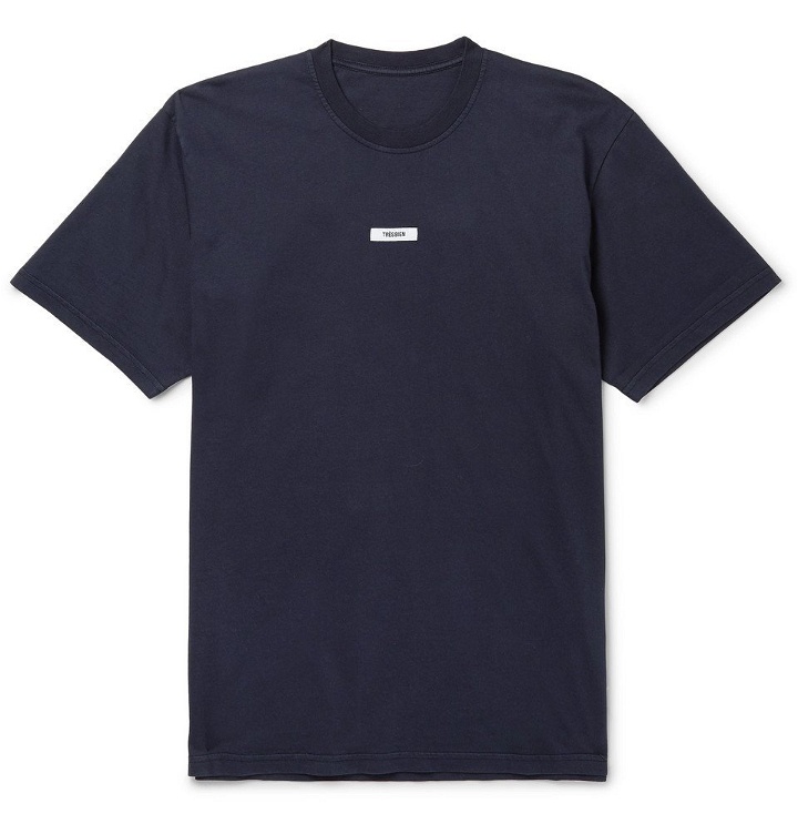 Photo: Très Bien - Escape Logo-Appliquéd Cotton-Jersey T-Shirt - Blue