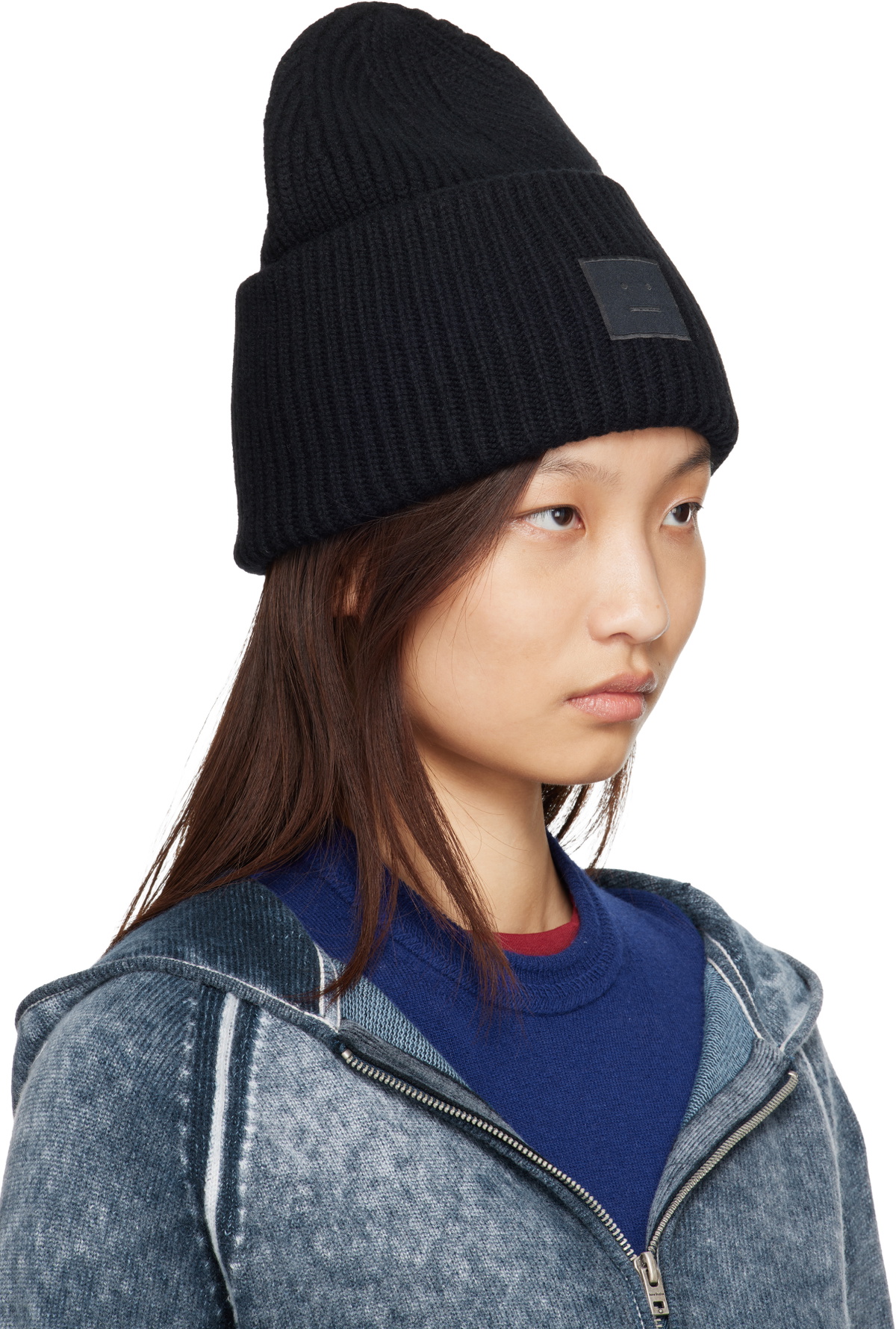 Acne Studios Black Large Face Logo Beanie