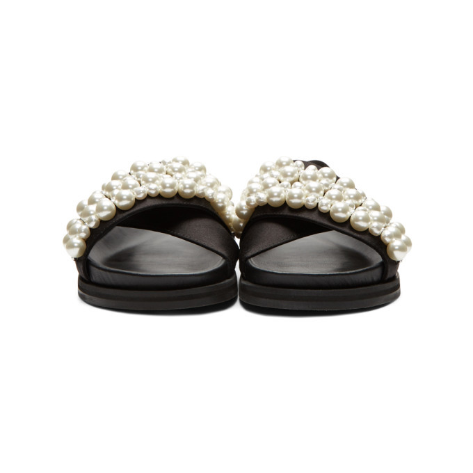 Simone Rocha Black Satin Beading Slides Simone Rocha