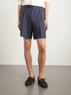 Lardini - Straight-Leg Pleated Linen-Twill Shorts - Blue
