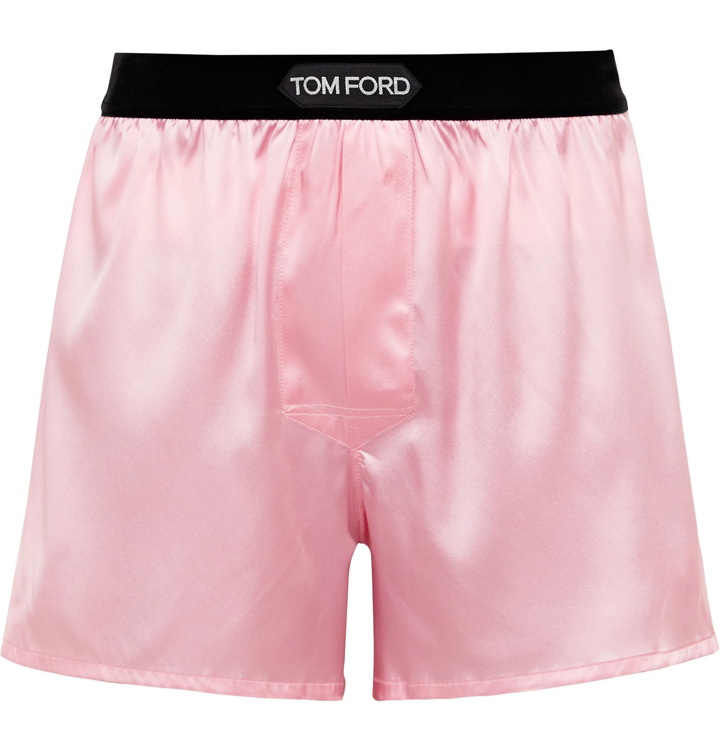 Photo: TOM FORD - Velvet-Trimmed Stretch-Silk Satin Boxer Shorts - Pink