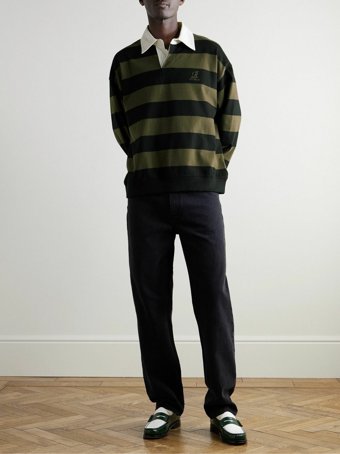 AGOLDE - RSVP Logo-Embroidered Striped Cotton Rugby Shirt - Green