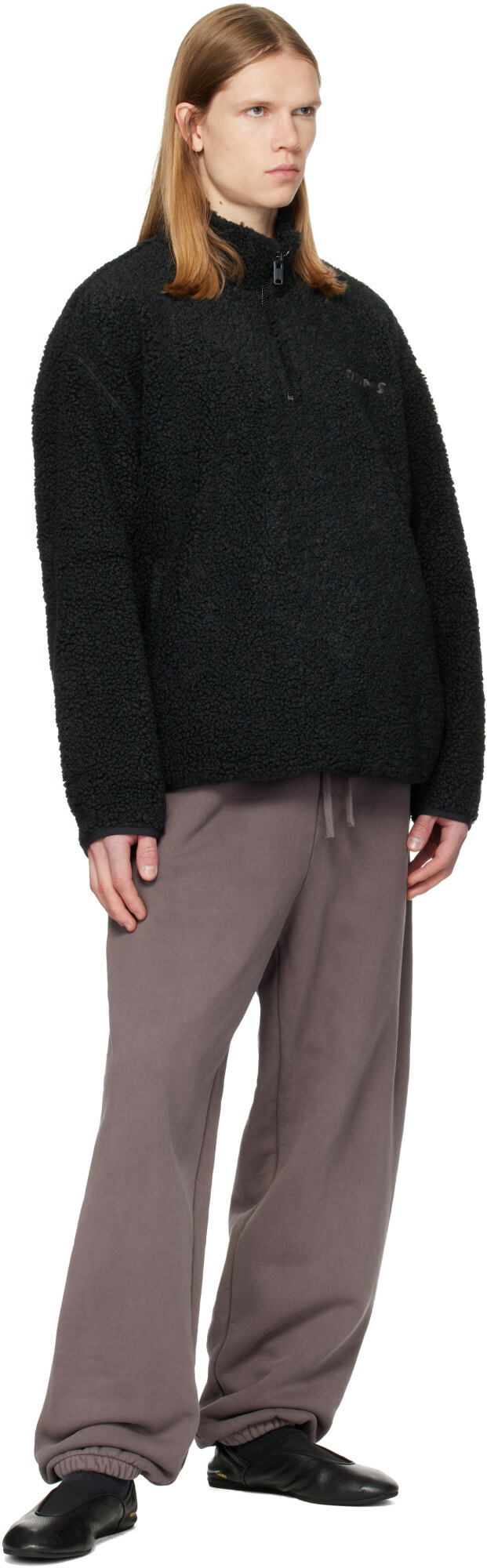 SKIMS Black Sherpa Quarter Zip Sweater