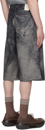 CAMPERLAB Black & Gray Distorted Print Denim Shorts