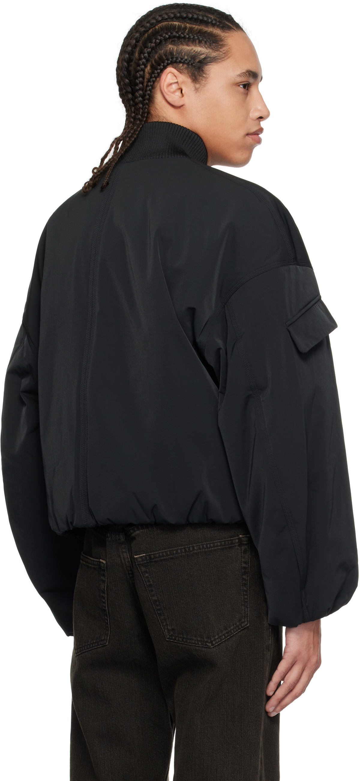 GANNI Black Twill Oversized Short Bomber Jacket