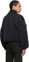 GANNI Black Twill Oversized Short Bomber Jacket