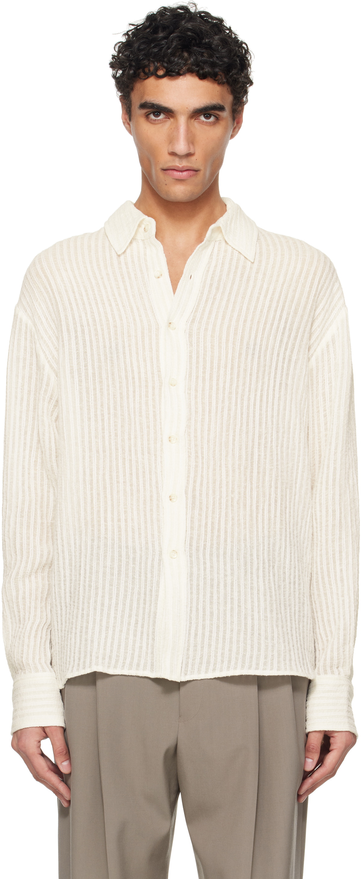 COMMAS White Sheer Stripe Linen Woven Shirt Commas