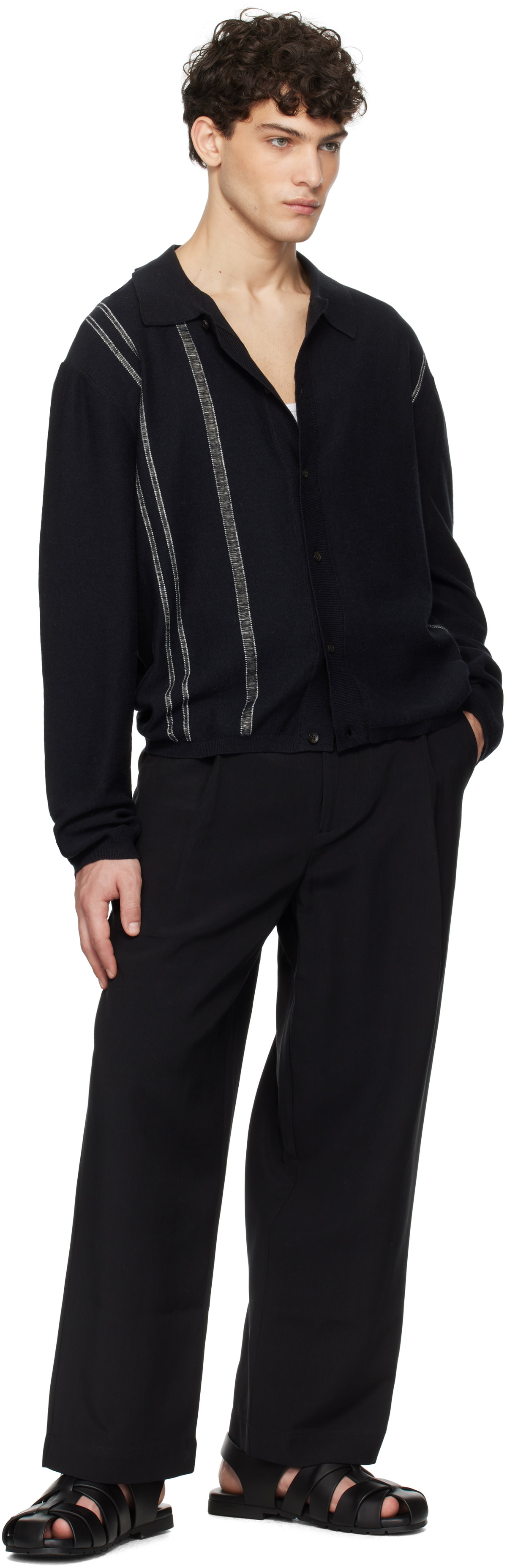 COMMAS Black Yarn Stripe Collared Cardigan