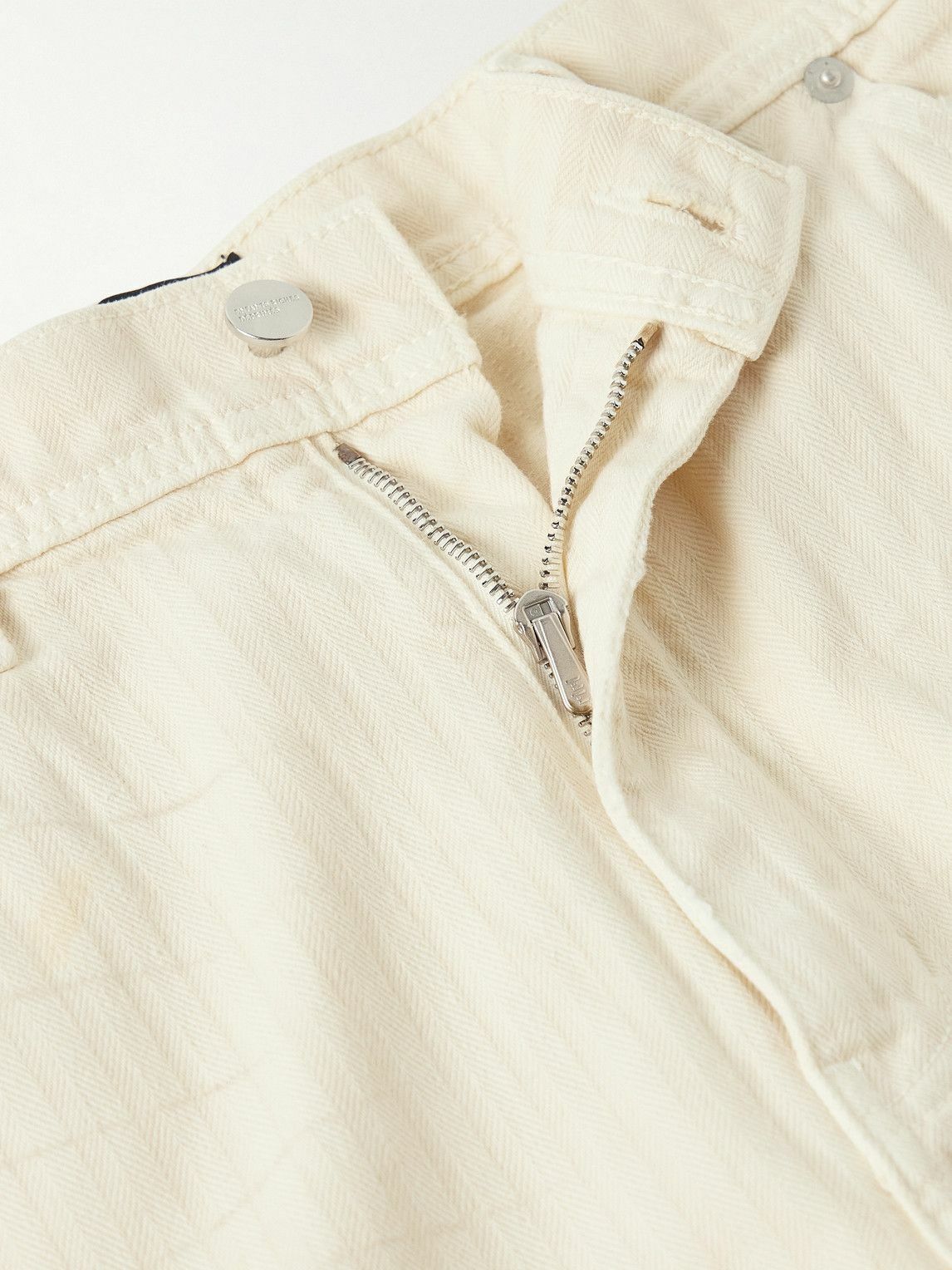 Enfants Riches Déprimés - Straight-Leg Distressed Panelled Herringbone Denim Trousers - Neutrals