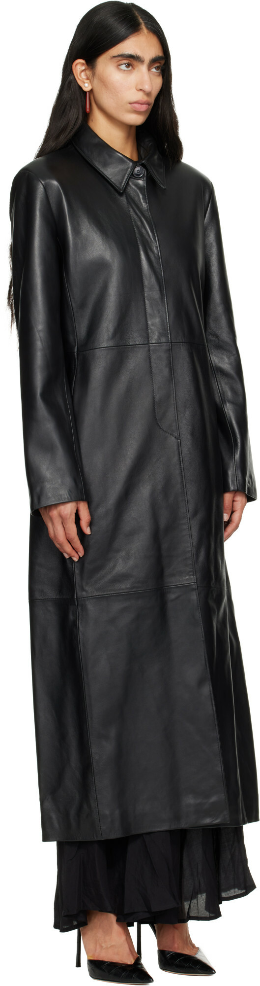 Nour Hammour Black Gotham 90s Leather Coat