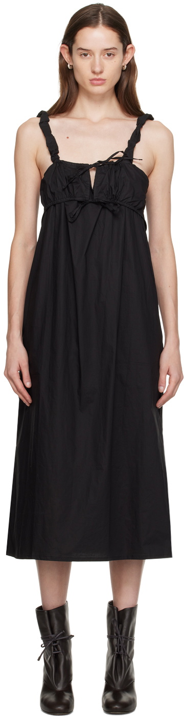 Deiji Studios Black 'The Ruched Tie' Midi Dress Deiji Studios