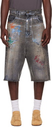 We11done Black Painted Denim Shorts