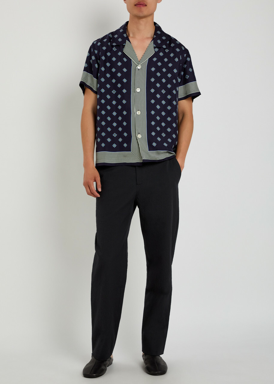Bode Foyer Printed Silk Shirt Navy