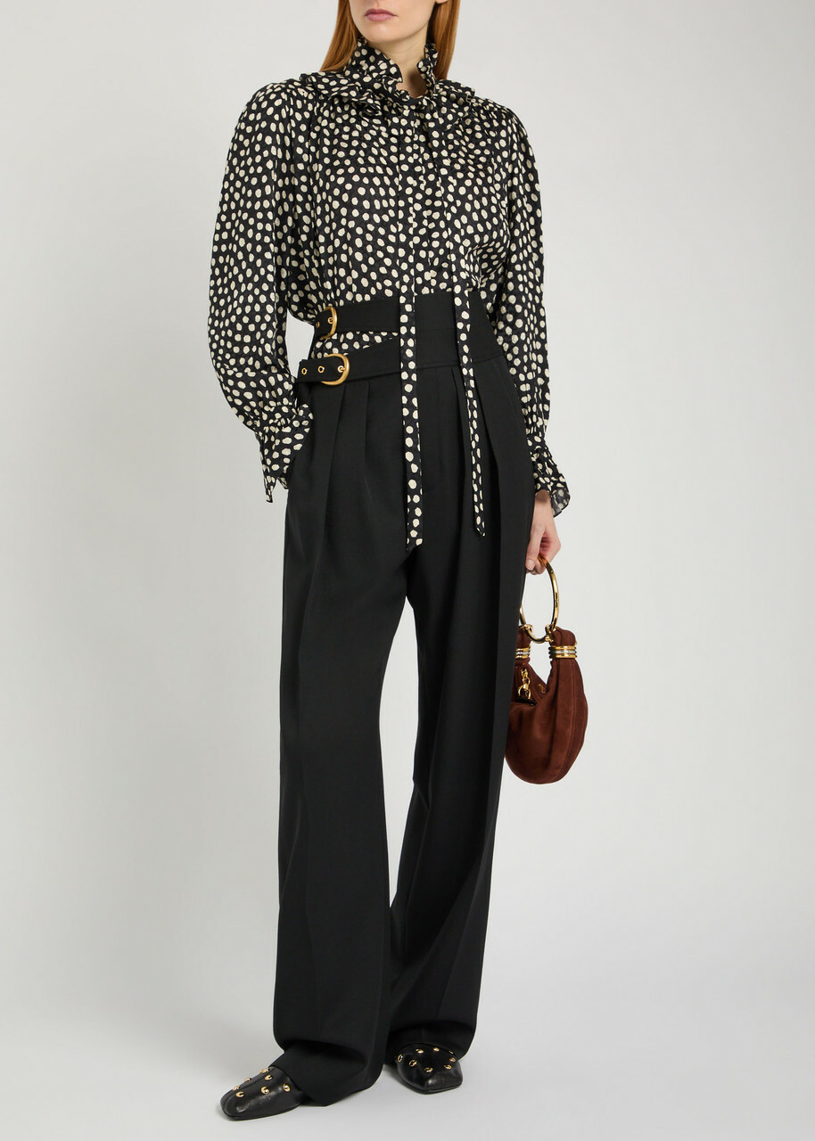Chloe Belt-effect Straight-leg Wool Trousers Black