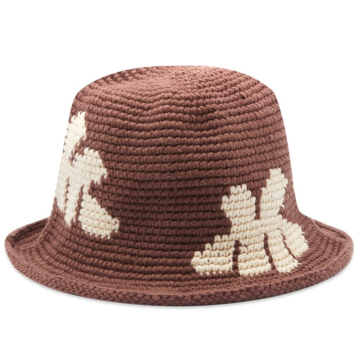 Photo: Checks Downtown Men's Flower Crochet Bucket Hat in Brown And Cream