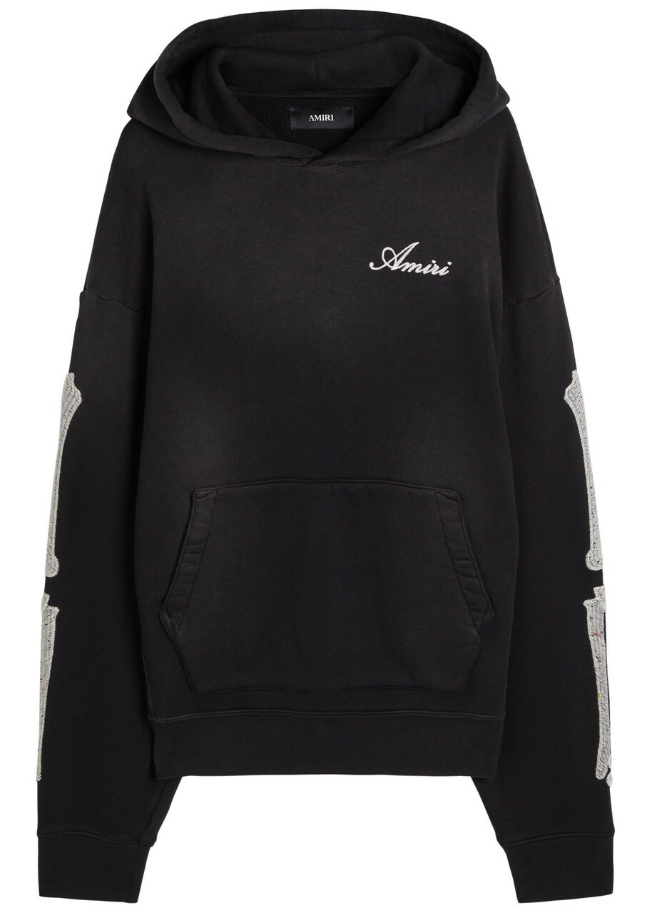 Amiri Amiri Bones Embroidered Hooded Cotton Sweatshirt Black