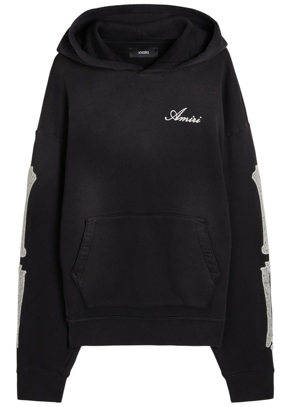 Photo: Amiri Amiri Bones Embroidered Hooded Cotton Sweatshirt Black