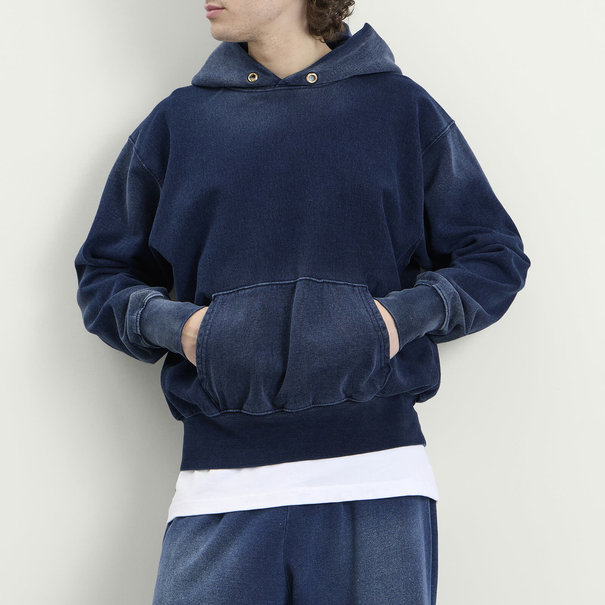 Les Tien Men's Heavyweight Hoodie in Dark Denim