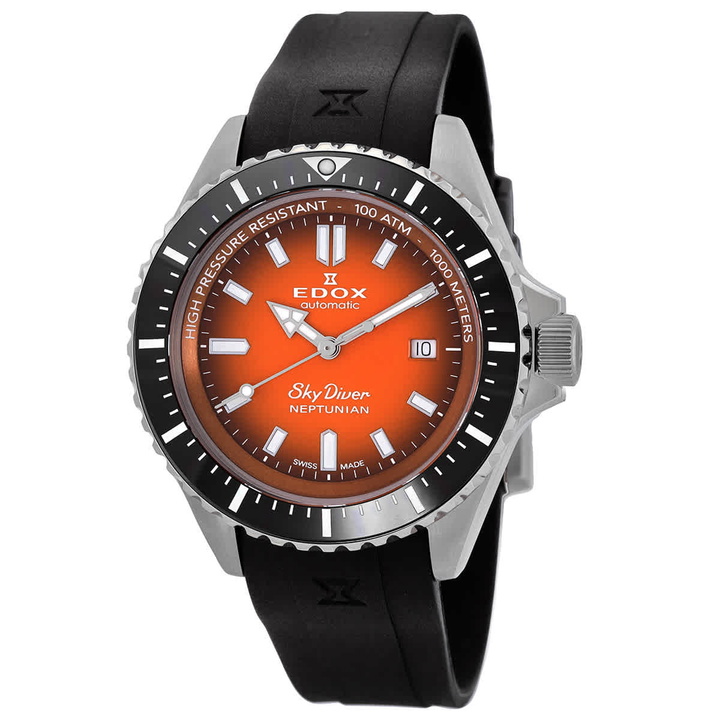 Photo: Edox Skydiver Neptunian Automatic Orange Dial Mens Watch 80120 3NCA ODN