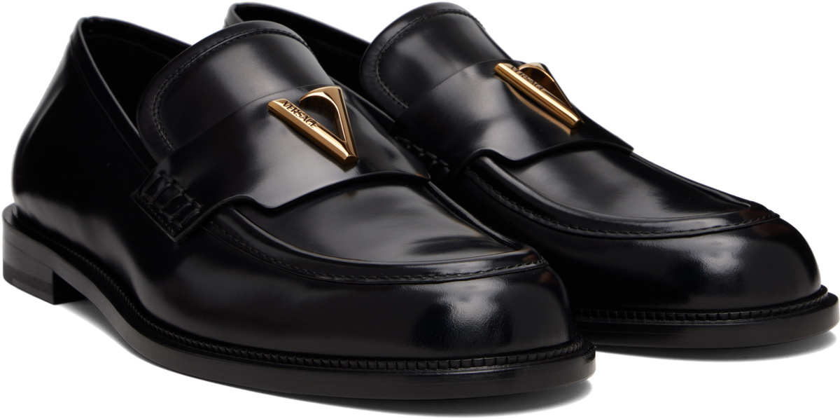 Versace Black 'V' Leather Loafers