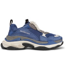 Balenciaga - Triple S Mesh, Suede and Leather Sneakers - Men - Blue