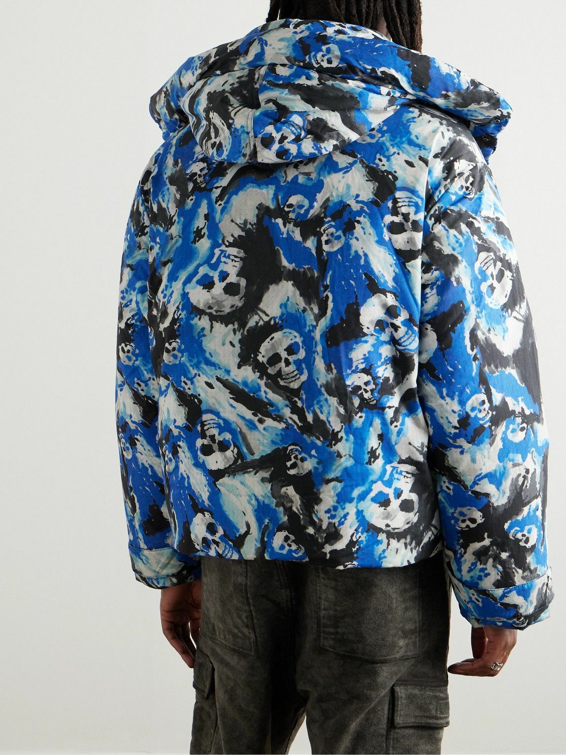 ERL - Skull Printed Padded Cotton-Twill Hooded Jacket - Blue ERL