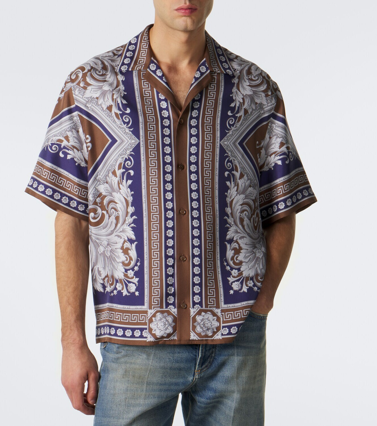 Versace Neoclassical Barocco silk twill bowling shirt