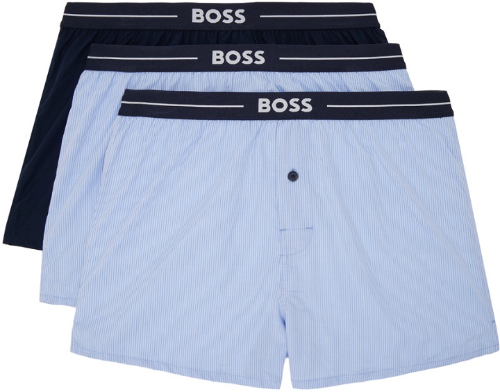 Photo: BOSS Three-Pack Blue Boxers