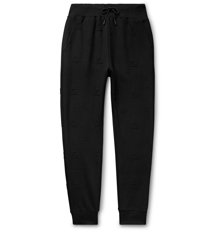 Photo: Fendi - Tapered Logo-Jacquard Stretch-Jersey Drawstring Track Pants - Black