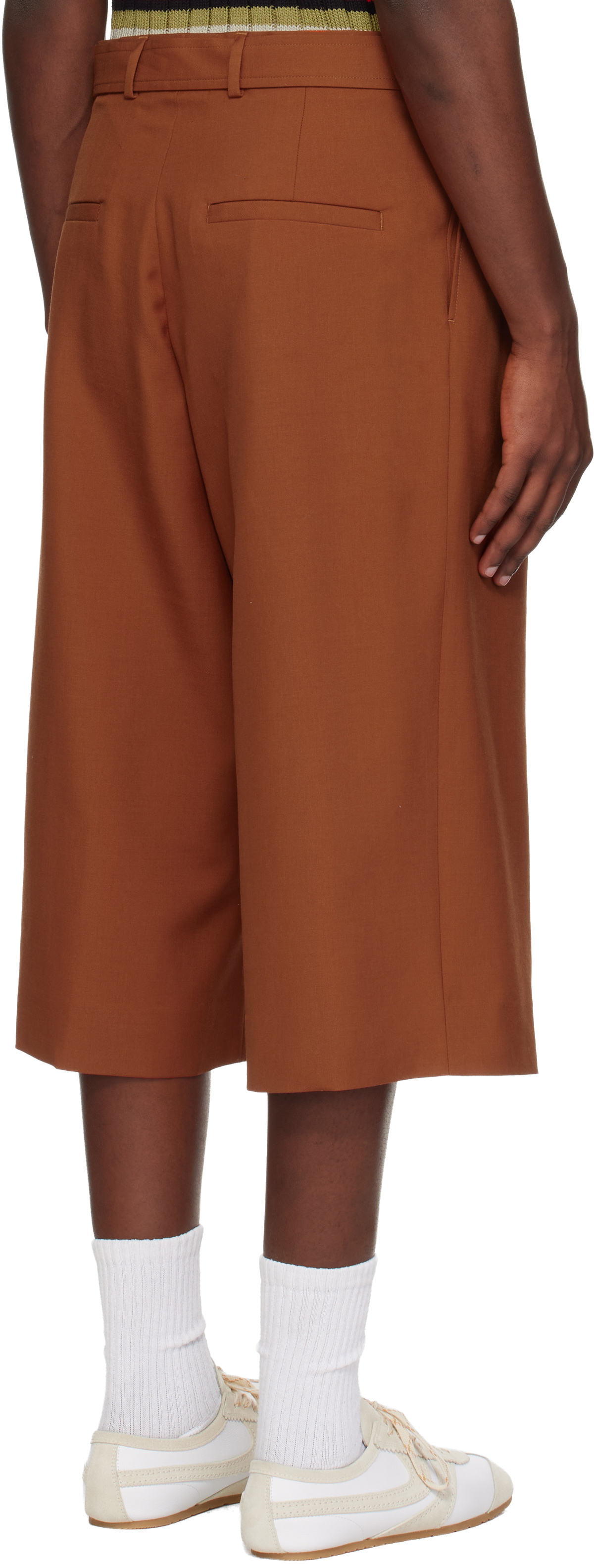 Dries Van Noten Orange Belted Wool Mohair Shorts
