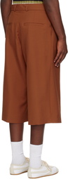 Dries Van Noten Orange Belted Wool Mohair Shorts