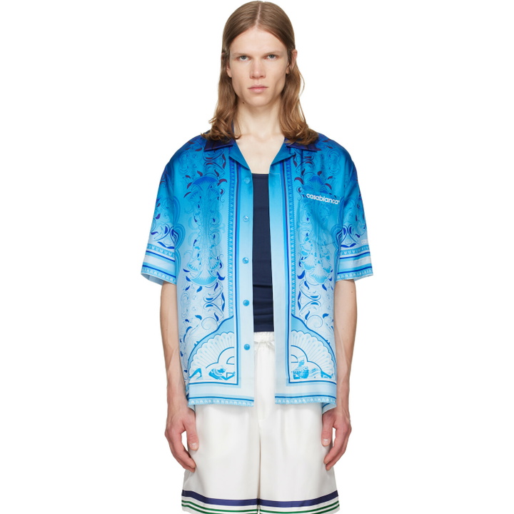 Photo: Casablanca Blue Egyptian Rug Camp Collar Short Sleeve Shirt