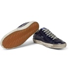 Golden Goose - Superstar Distressed Patent-Leather and Suede Sneakers - Blue