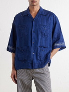 KAPITAL - Camp-Collar Printed Linen Cuban Shirt - Blue