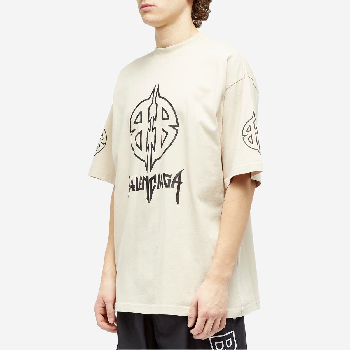 Balenciaga Men's Paris T-Shirt in Light Beige/Black Balenciaga