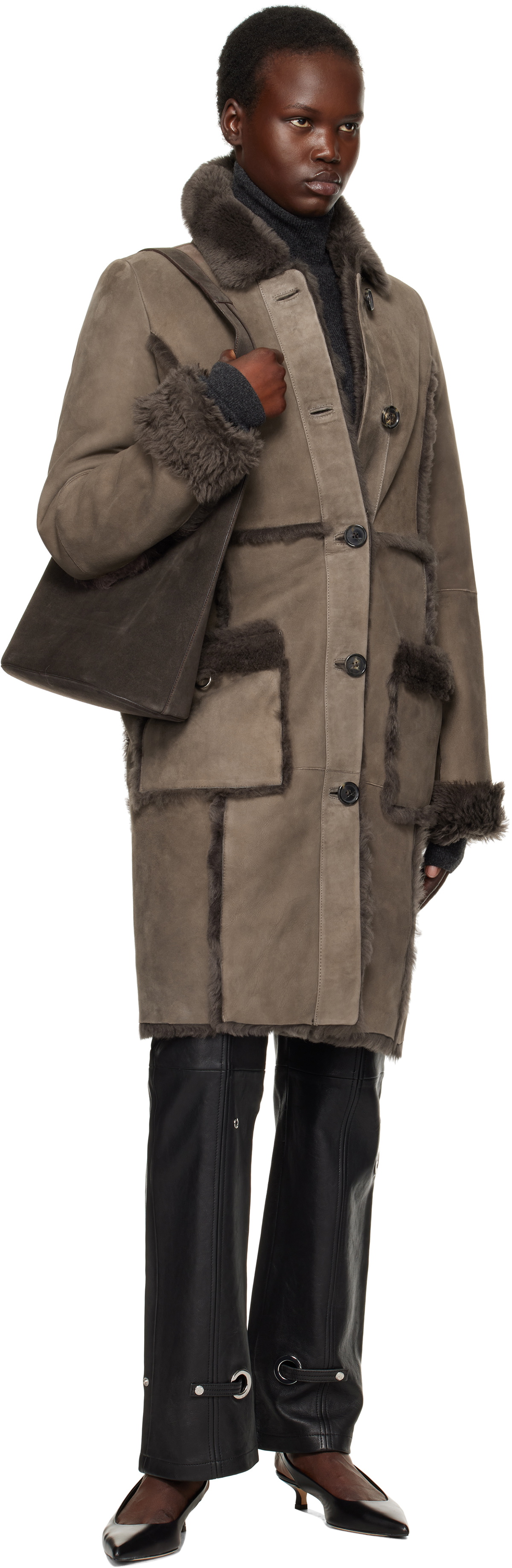 Saks Potts Taupe Emma Shearling Coat