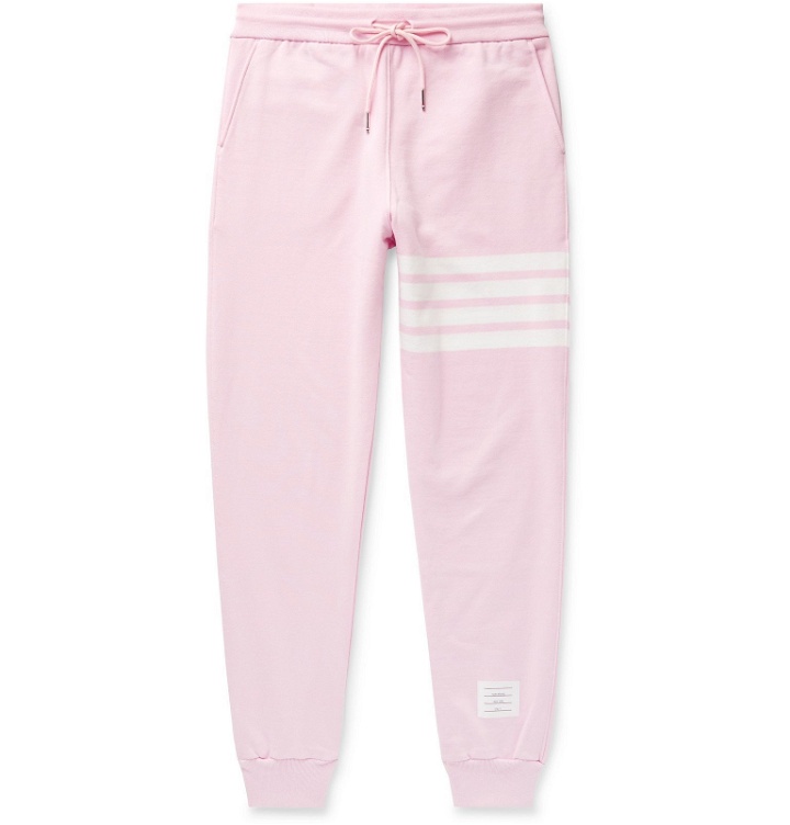 Photo: Thom Browne - Tapered Striped Loopback Cotton-Jersey Sweatpants - Pink