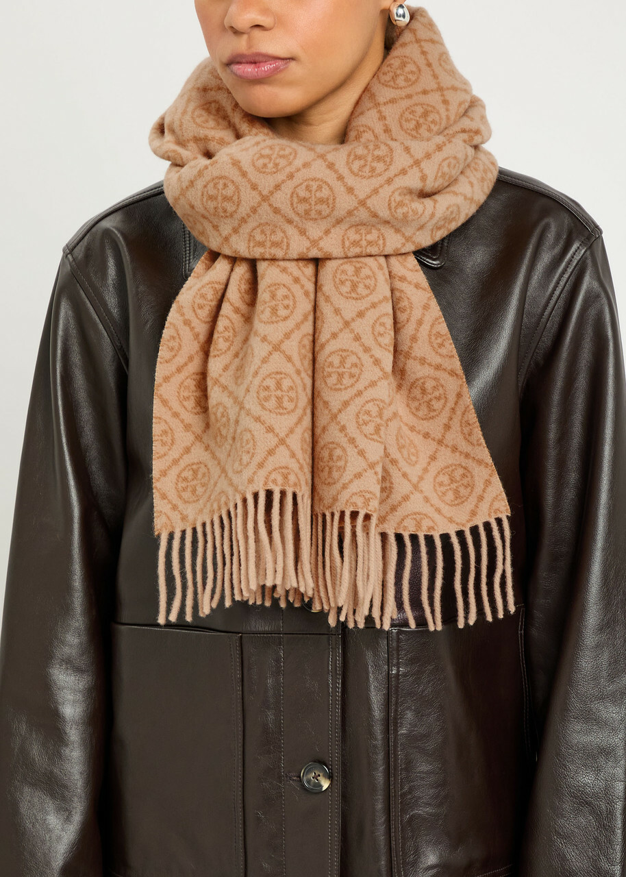 Tory Burch Logo-monogrammed Wool and Cashmere-blend Scarf - Camel - One Size