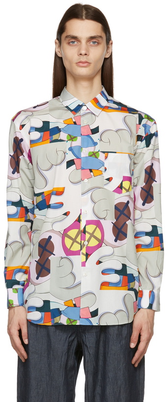 Photo: Comme des Garçons Shirt White & Multicolor KAWS Edition Printed Pattern Shirt