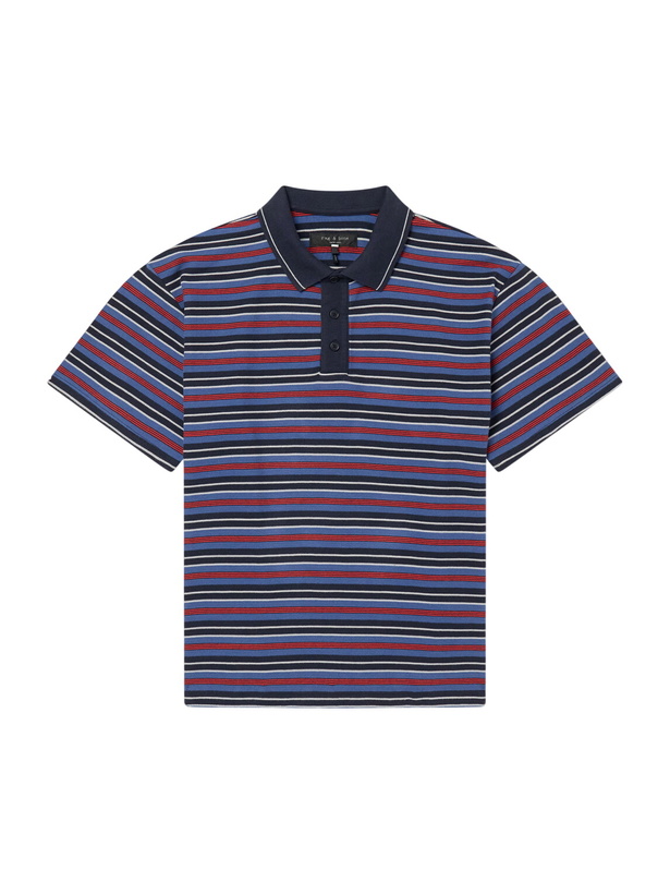 Photo: Rag & Bone - Striped Cotton-Piqué Polo Shirt - Blue