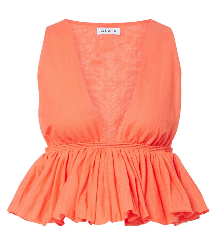 Photo: Alaïa Peplum striped cotton and linen top