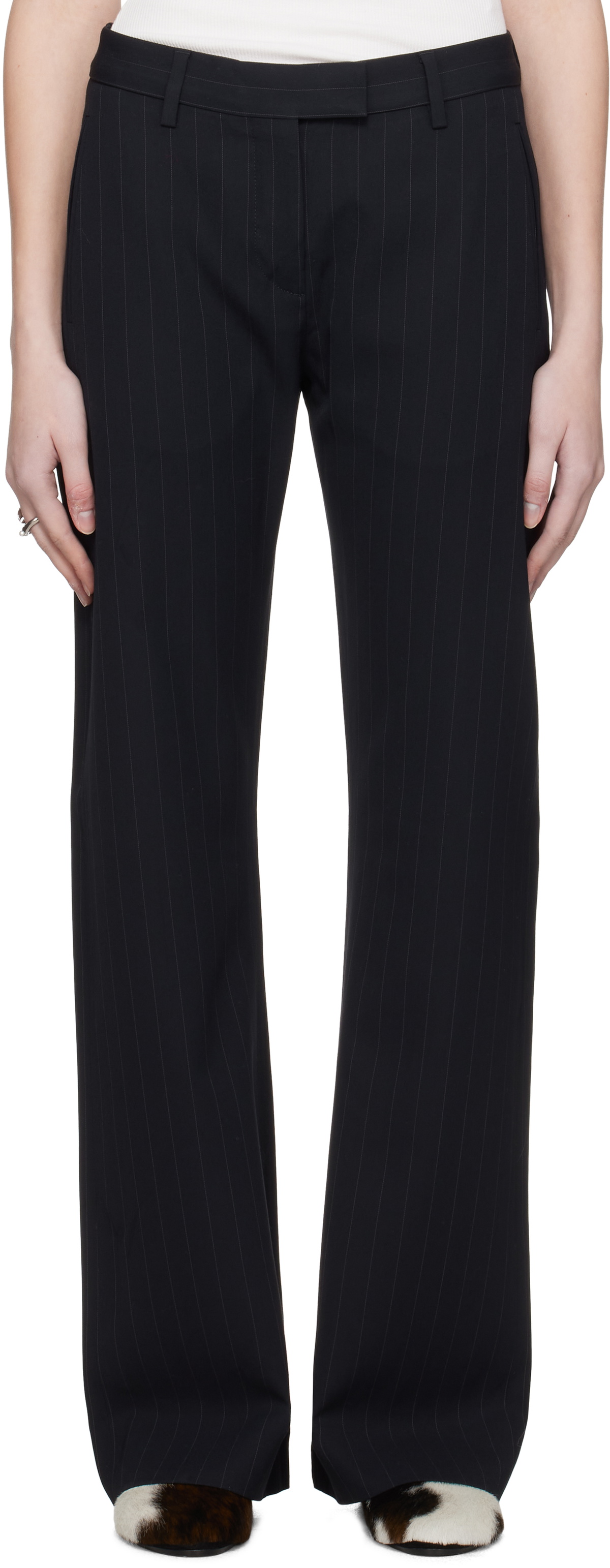 NAVY PINSTRIPE TROUSERS