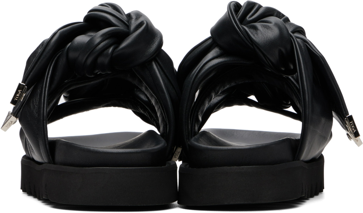 Toga Pulla Black Leather Flat Sandals